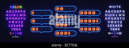 Neon basketball rating bubbles glowing on dark background. Bright sport score indicators with different levels create dynamic game review style Stock Vector
