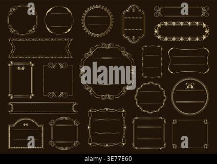 Elegant Vintage Metallic Frames And Labels Set With Text Spaces Isolated On A Dark Background. Vector Illustration. Stock Vector