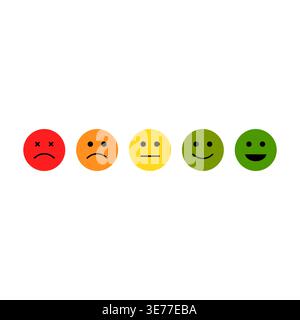 Happy, sad, and neutral emoji smiley set in green, yellow and red color ...