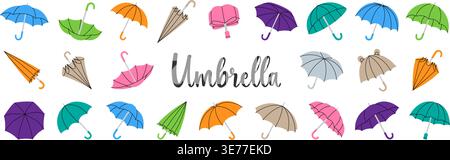 Colorful vector umbrella collection with various styles and shapes, seamless pattern of open and closed umbrellas for decor and design Stock Vector