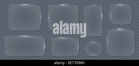 Set of frames and design elements in the style of liquid glass. Rectangular frosted glass elements. Modern and sleek design suitable for websites and Stock Vector