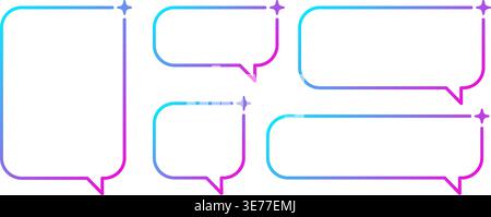AI gradient rectangle speech bubble set. Artificial intelligence neon chat box with star. Tech text frame with blue pink gradient. Neural network bar Stock Vector