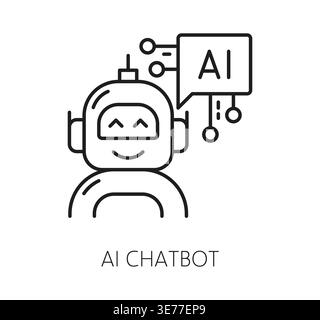 Ai artificial intelligence technology icon with chatbot. Modern technology vector line symbol with smiling robot assistant and speech bubble showing ai text. Outline bot with circuit connection Stock Vector