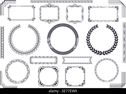 Set Of Monochrome Vintage Frames Isolated On A White Background. Vector Illustration. Stock Vector