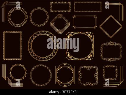 Vintage Gold Frame Set Isolated On A Dark Background. Vector Illustration. Stock Vector