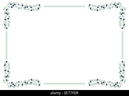 Green Rectangular Borders Frame With Blue And Green Leaves Decoration Stock Vector