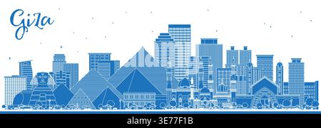 Outline Giza Egypt City Skyline with Blue Buildings. Vector Illustration. Business Travel and Tourism Concept with Historic Architecture. Stock Vector