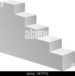 Minimal vector 3D staircase with steps. Side view geometric stair design in grey gradient tones. Stock Vector