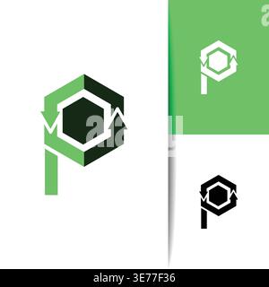 Modern initial letter P icon with hexagon shape and arrow exchange concept, representing connectivity, rotation, and continuous flow. Clean geometric Stock Vector