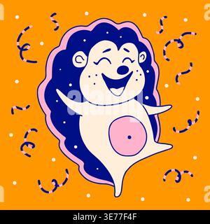 Happy dancing hedgehog cartoon character on bright background Stock Vector