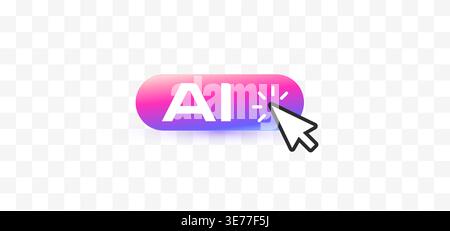 AI button icon with cursor click. Artificial intelligence gradient badge, pink purple app interface symbol. AI tools, tech branding, web, app, UI UX Stock Vector