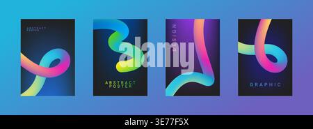 Line ribbon wavy with poster shape color and abstract background pattern. Curve colorful gradient with organic line green and vector design element Stock Vector