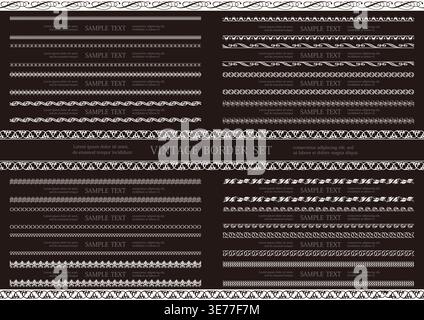Seamless Monochrome Vintage Border Set Isolated On A Dark Background. Vector Illustration. Horizontally Repeatable. Stock Vector