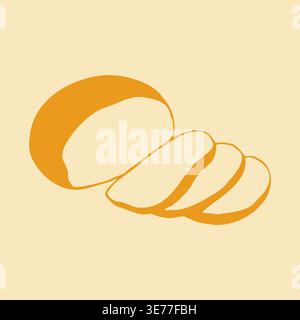 Hand drawn vector illustration of a round cheese head with several fresh slices. Simple doodle graphic of a dairy product for farm market branding or Stock Vector