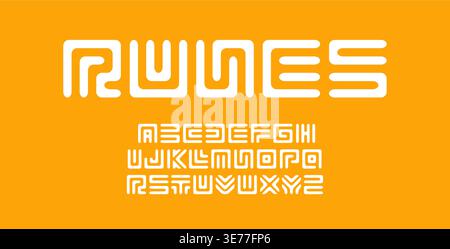 Runic Maze Font Logo Mexican Ancient Alphabet Vector English Letter Set Modern Typography, Creative Typographic Design for Art Title Text, Typo Poster Stock Vector
