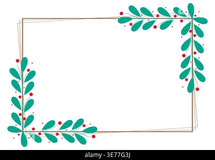 Rectangular Wreath Frame With Beautiful Red Cherry Berries And Green ...