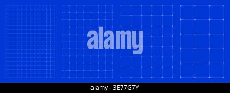 Blueprint grid set Line Cross matrix geometry, four scale variations. Wide medium dense micro spacing comparison, engineering layouts dashboards notebook pages interface planning systems graphics.  Stock Vector