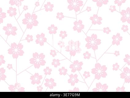 Seamless Cherry Blossom Background With Text Space Isolated On A White Background. Vector Illustration. Horizontally Repeatable. Stock Vector