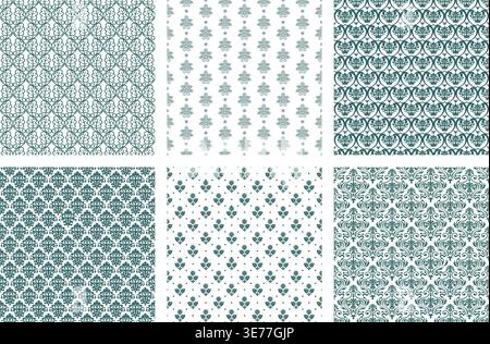 Seamless Vector Botanical Pattern Set Isolated On A White Background. Horizontally And Vertically Repeatable. Stock Vector