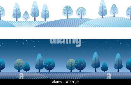 Seamless Vector Spring And Autumn Landscape Illustration Set Isolated On A White Background. Horizontally Repeatable. Stock Vector