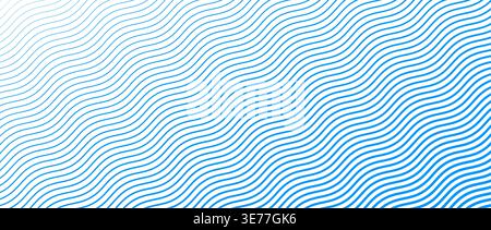 Blue wave texture gradient. Fading curved linear halftone gradation. Wavy water line pattern wallpaper. Thin to thick undulate stripe background for overlay, print, cover, graphic design. Vector Stock Vector