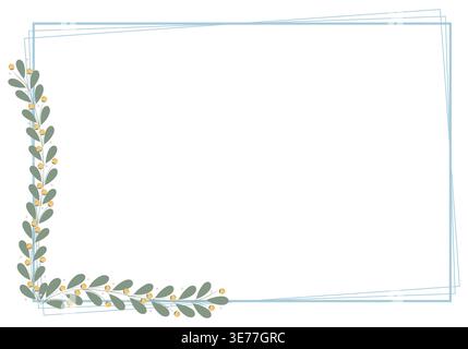 Blue Rectangular Frame Decorated With Yellow And Green Leaf Floral Pattern Stock Vector