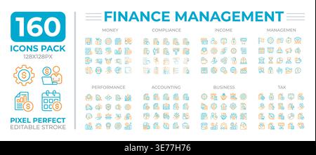 Finance management two color line icons set collection Stock Vector