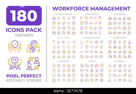 Workforce management two color line icons set collection Stock Vector