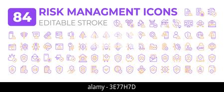 Risk management two color line icons big set Stock Vector