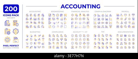 Accounting two color line icons set collection Stock Vector