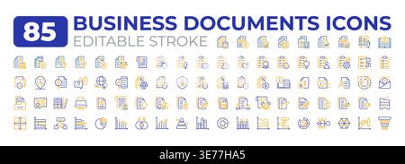 Business documents two color line icons big set Stock Vector