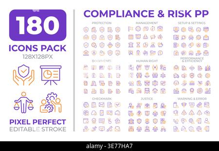 Compliance and risk two color line icons set collection Stock Vector