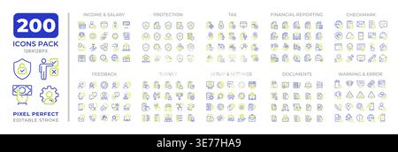 Finances two color line icons set collection Stock Vector