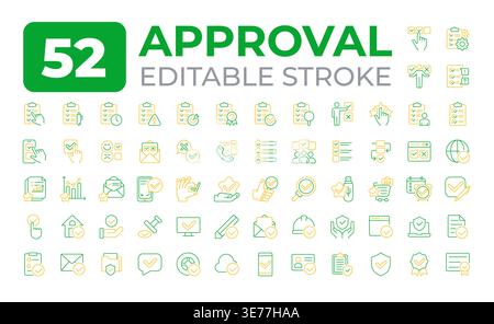 Approval two color line icons big set Stock Vector