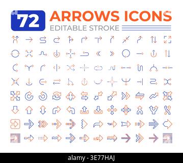 Arrows two color line icons big set Stock Vector