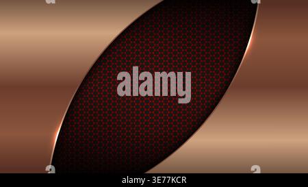 Copper Metallic Background with Dark Red Honeycomb Mesh and Elegant Futuristic Curves for High Tech Design Stock Vector
