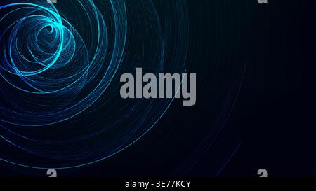 Abstract blue neon vortex and glowing light swirls on dark background for futuristic technology and digital innovation with dynamic sense of motion en Stock Vector