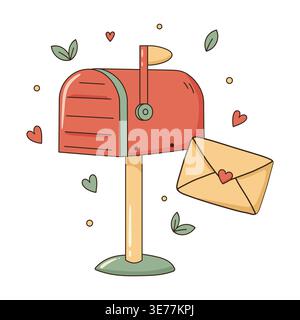 Red Mailbox with Love Letter and Floating Hearts Stock Vector