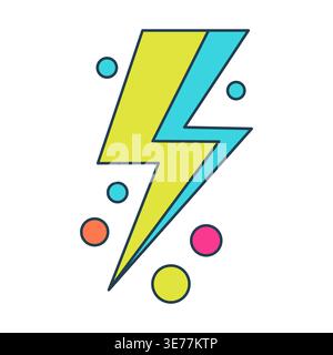 Vibrant Lighting Bolt Icon with Retro Pop Color Palette and Floating Circles Stock Vector
