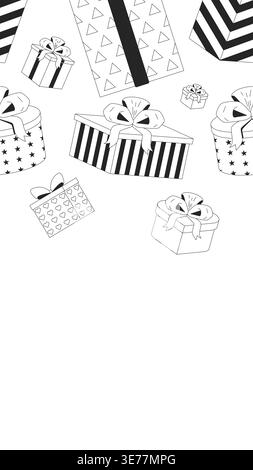 Wrapped gift boxes black and white vertical top border Stock Vector