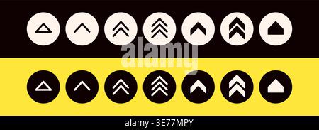 Set with swipe up circle buttons drawn in black and white color on yellow background. Stock Vector