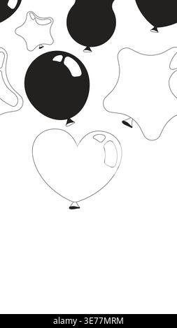 Balloons party black and white vertical top border Stock Vector