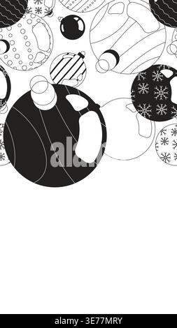 Christmas ornaments black and white vertical top border Stock Vector