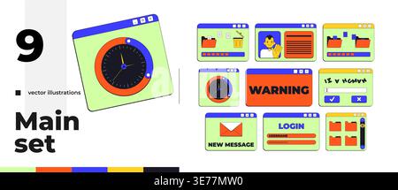Comprehensive neo brutalism pop-up UI window pack Stock Vector