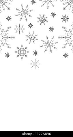 Snowflakes winter black and white vertical top border Stock Vector