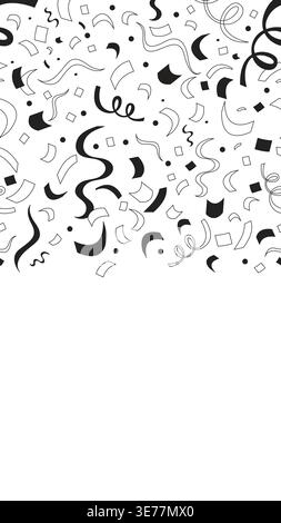 Confetti curling streamers black and white vertical top border Stock Vector