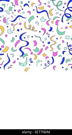 Confetti curling streamers vertical top frame illustration Stock Vector
