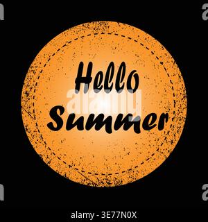 Hello Summer Typography Design – Vintage Sun Illustration for Tropical Vacation and Seasonal Greeting Artwork Stock Vector