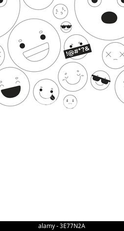 Cute emojis black and white vertical top border Stock Vector