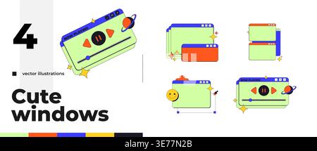 Cute playful neo brutalism pop-up UI window pack Stock Vector